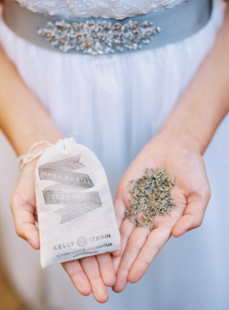 small bag of lavender to throw when the bride and groom kiss 